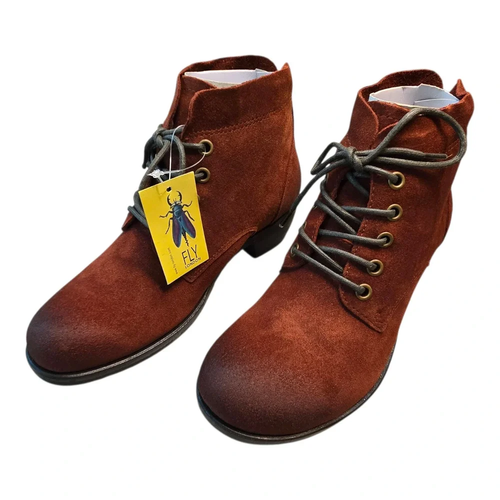 Fly London Shoes Womens Size 37 Brick Oil Suede Lace Up Ankle Booties Fallcore